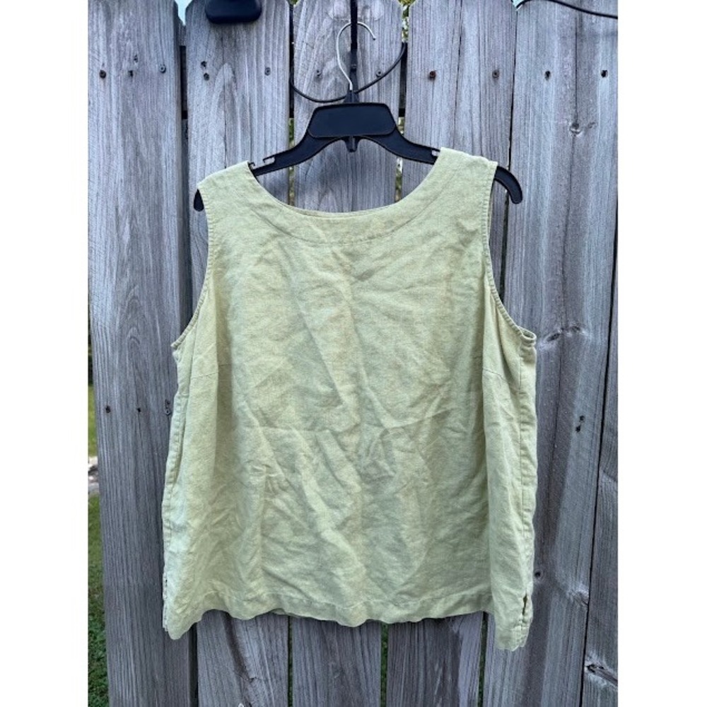 Lagenlook Coastal Go Silk Linen Tank Top L Sage Green Sleeveless Shell